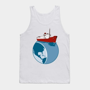 Vintage Passenger Ship on Top of World Retro Tank Top